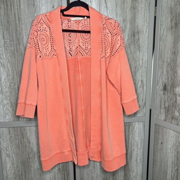 Soft Surroundings Cardigan Eyelet Salmon Orange Size M - Picture 1 of 6